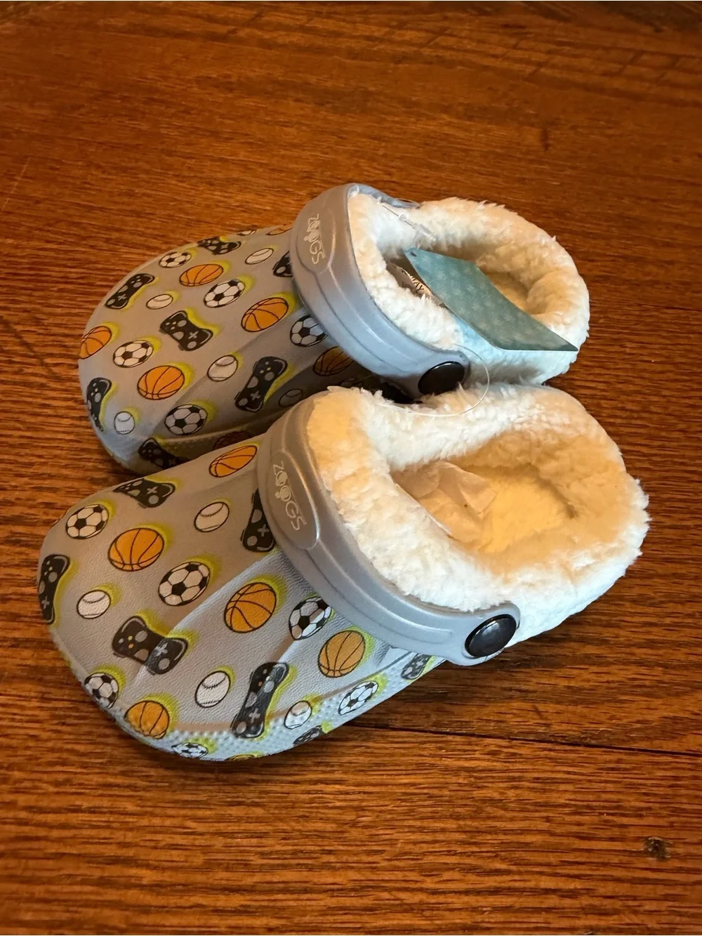 Zoggs Kids Light grey Plush-Lined Sports Print Slip-On Clogs